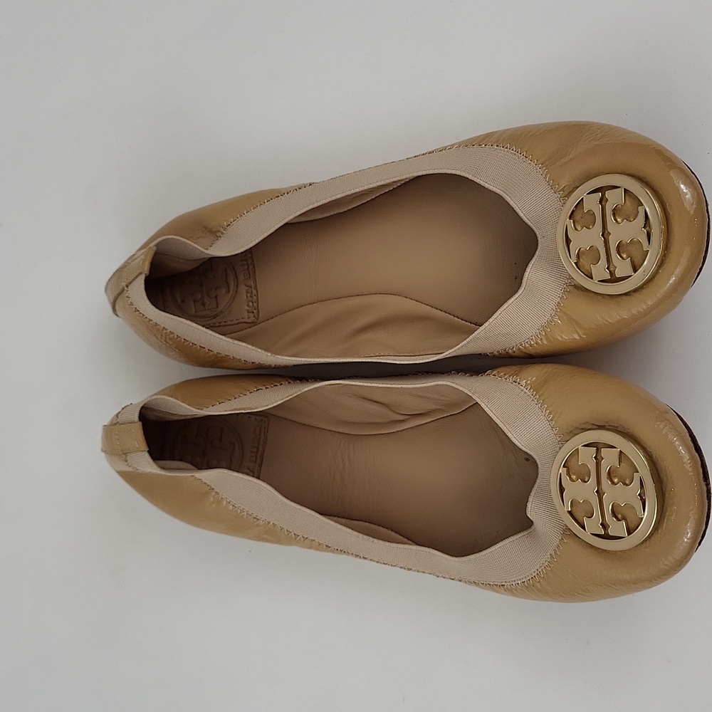 Tory Burch Caroline Shoes Women's 7 M Tan Leather Casual Slip-On Ballet Flats